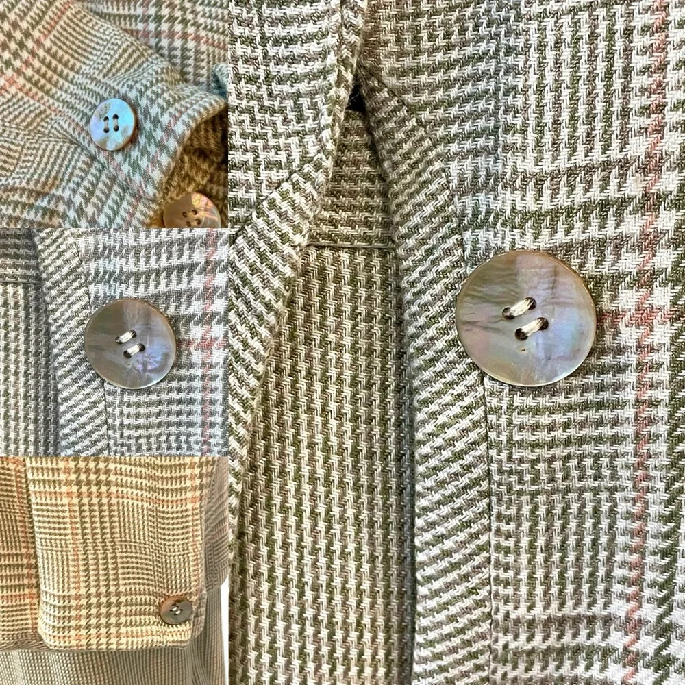 Christian Dior Vintage 80s plaid jacket & skirt, mother of pearl buttons, 8, GUC